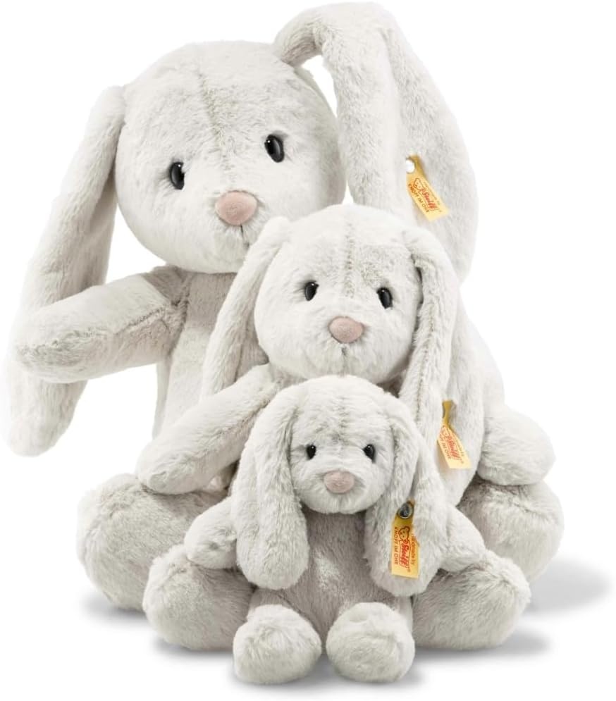 Steiff Hoppie Rabbit: Premium 15″ Stuffed Animal Toy, Soft Cuddly Friends for Girls, Boys & Kids (Light Grey)(11″)