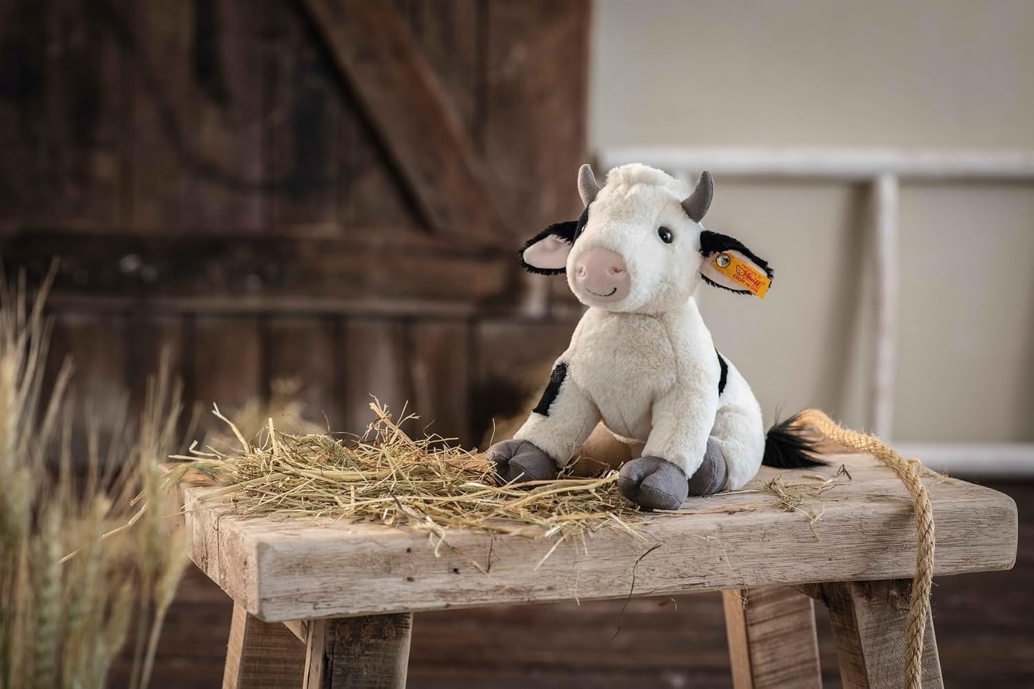 Steiff Cobb Cow Plush Toy, Plush Farm Animal, Premium Stuffed Animal Cow for Kids (Black & White, 9″) - view 2