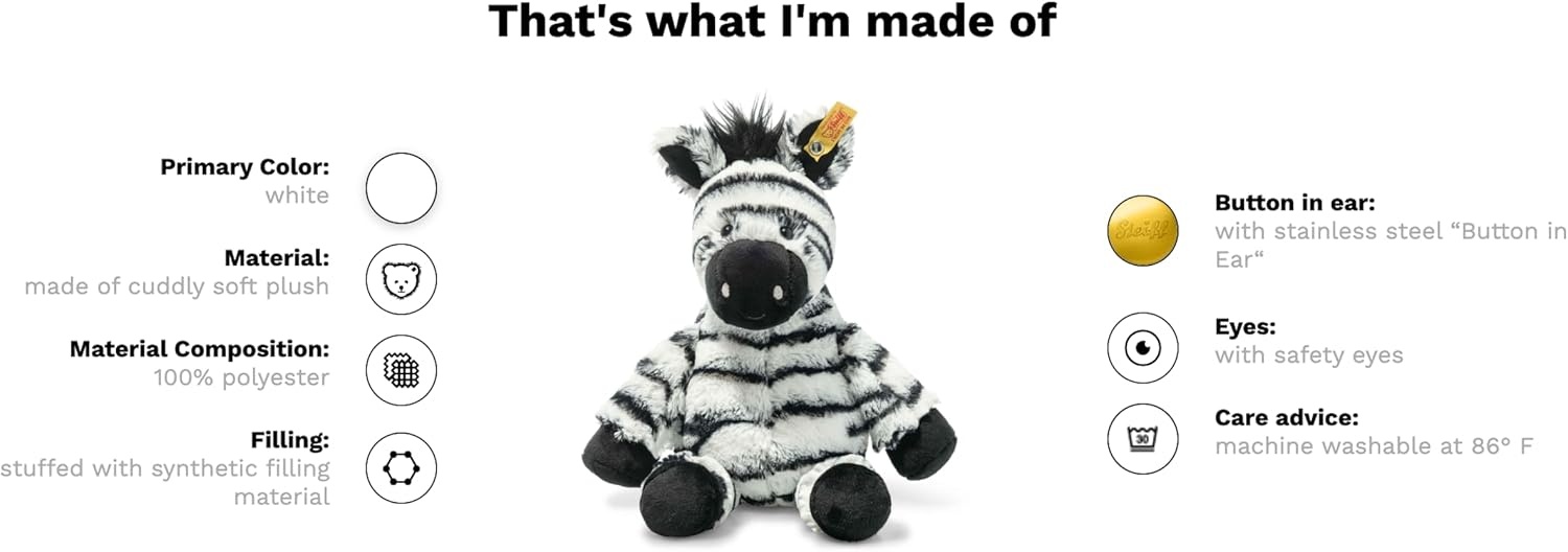 Steiff Handcrafted Since 1880 Premium Plush Wild Animals Stuffed Animal – 12″ Zora Zebra