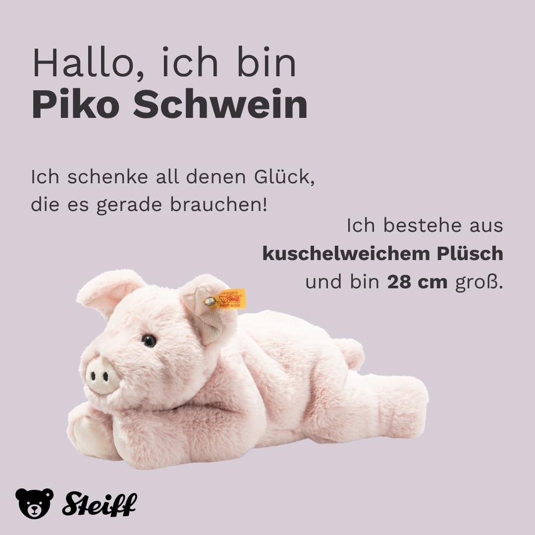Steiff Piko Pig Plush Stuffed Animal Toy Friend, Pink, 11″