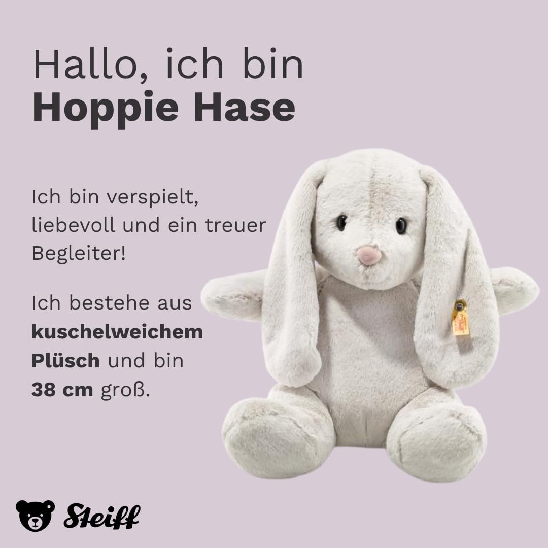 Steiff Hoppie Rabbit: Premium 15″ Stuffed Animal Toy, Soft Cuddly Friends for Girls, Boys & Kids (Light Grey)(15 in)