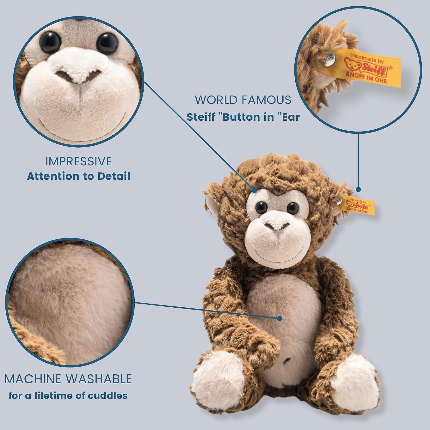 Steiff Bodo Monkey, Premium Stuffed Animal, Jungle Animal Plush Toy for Kids (Brown, 12″)(30cm)