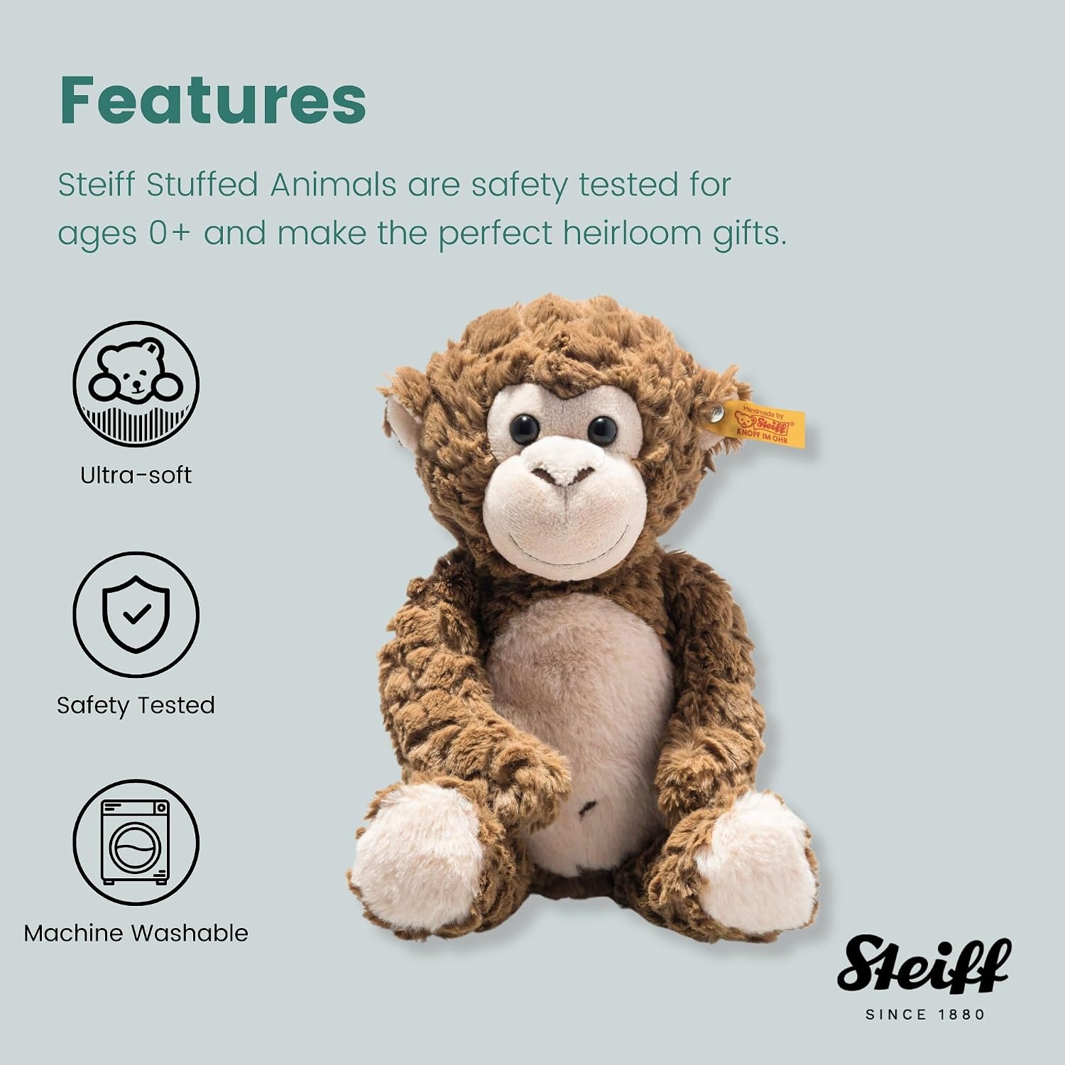Steiff Bodo Monkey, Premium Stuffed Animal, Jungle Animal Plush Toy for Kids (Brown, 12″)(30cm) - view 2