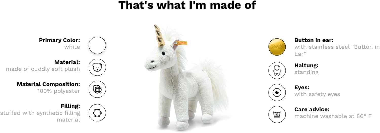 Steiff Handcrafted Since 1880 Premium Plush Classic Stuffed Animal – 11″ Unica Unicorn