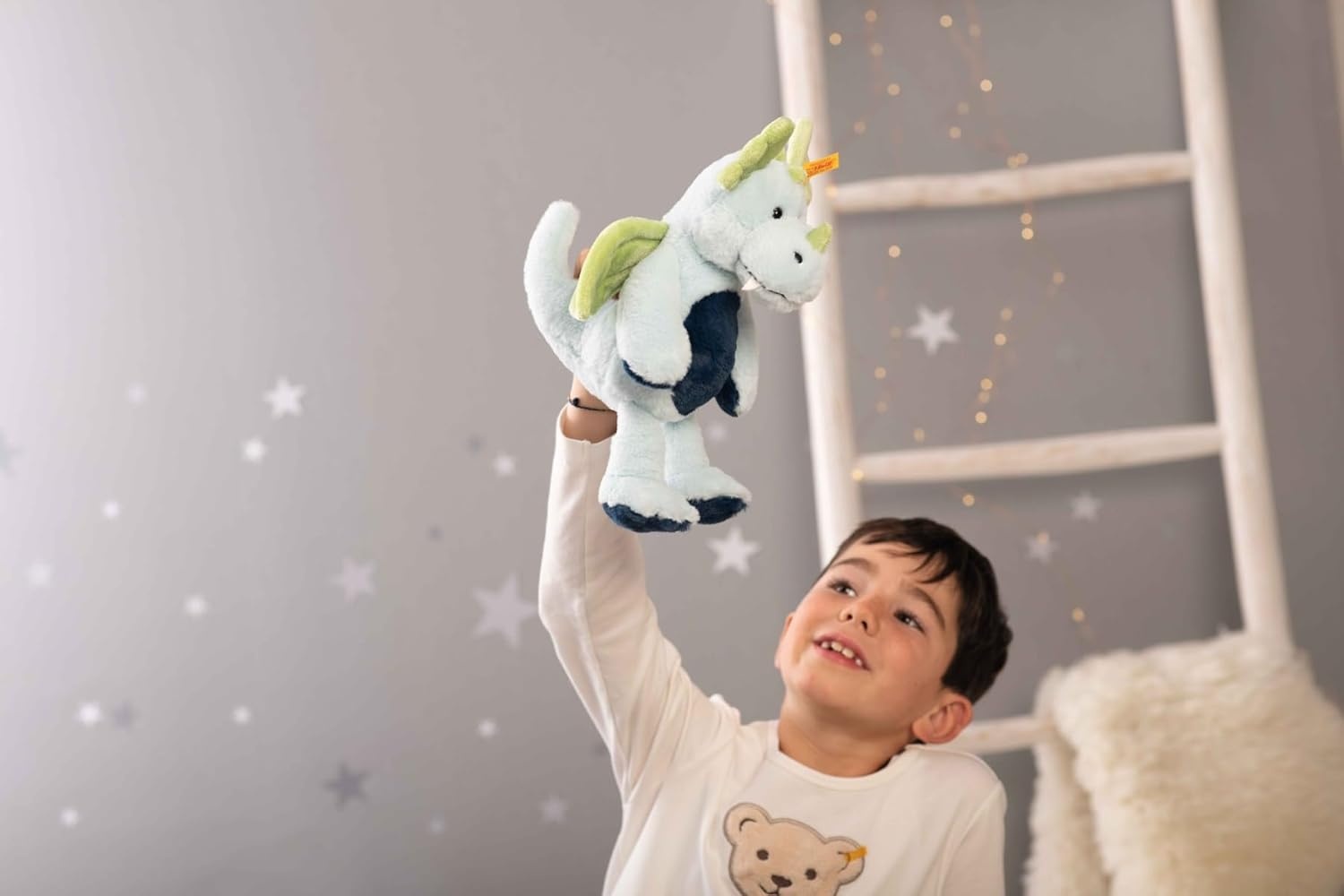 Steiff Samu Dragon, Premium Dragon Stuffed Animal, Dragon Plush Toy for Kids, Friends Collection (Green/Blue, 11″) - view 2