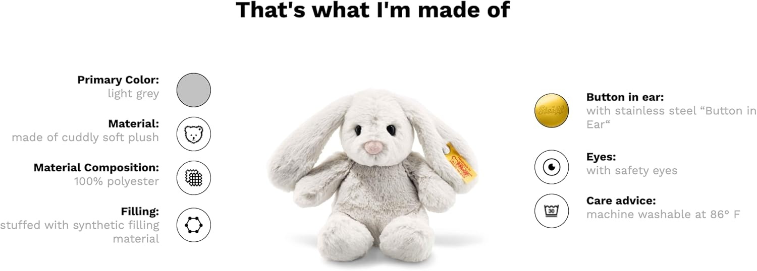 Steiff Handcrafted Since 1880 Premium Plush Stuffed Bunny Soft Toy – 8″ Hoppie Rabbit(Hoppie Rabbit)
