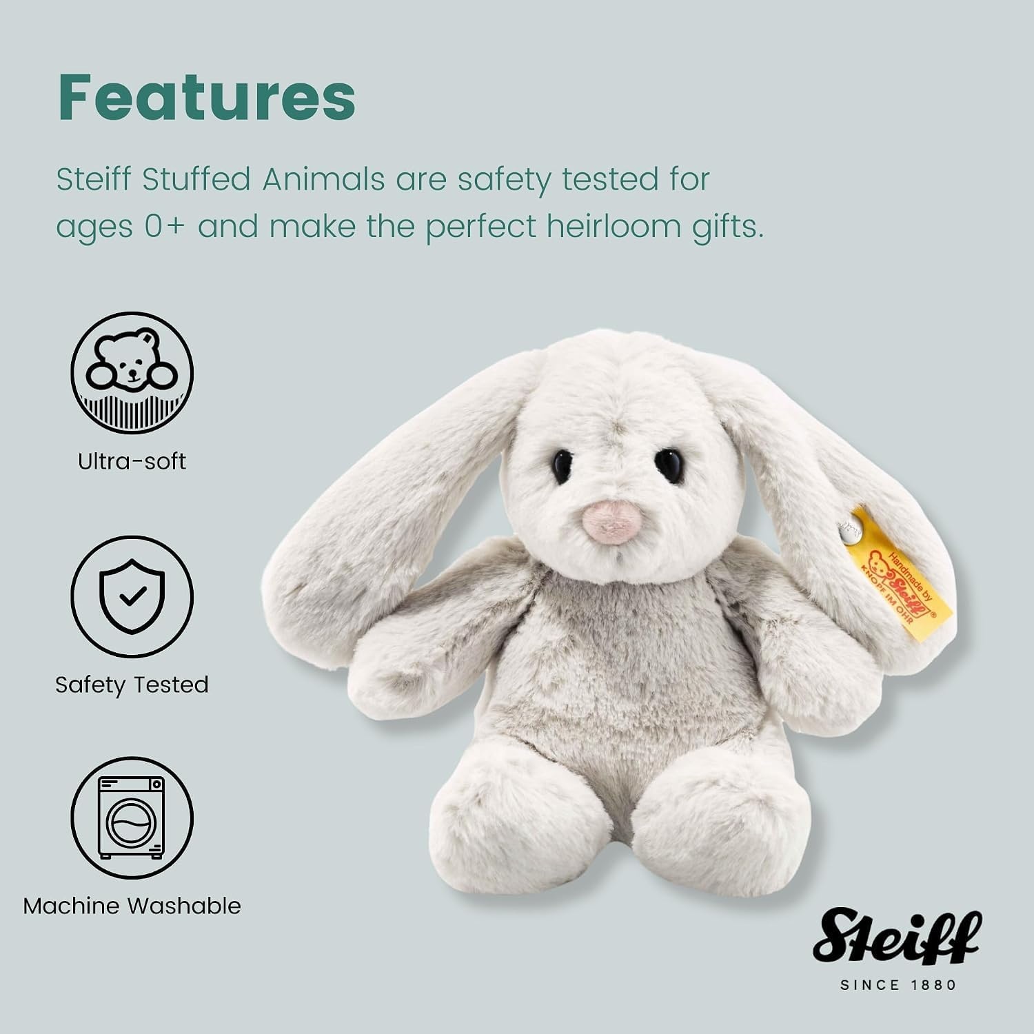 Steiff Handcrafted Since 1880 Premium Plush Stuffed Bunny Soft Toy – 8″ Hoppie Rabbit(Hoppie Rabbit) - view 3