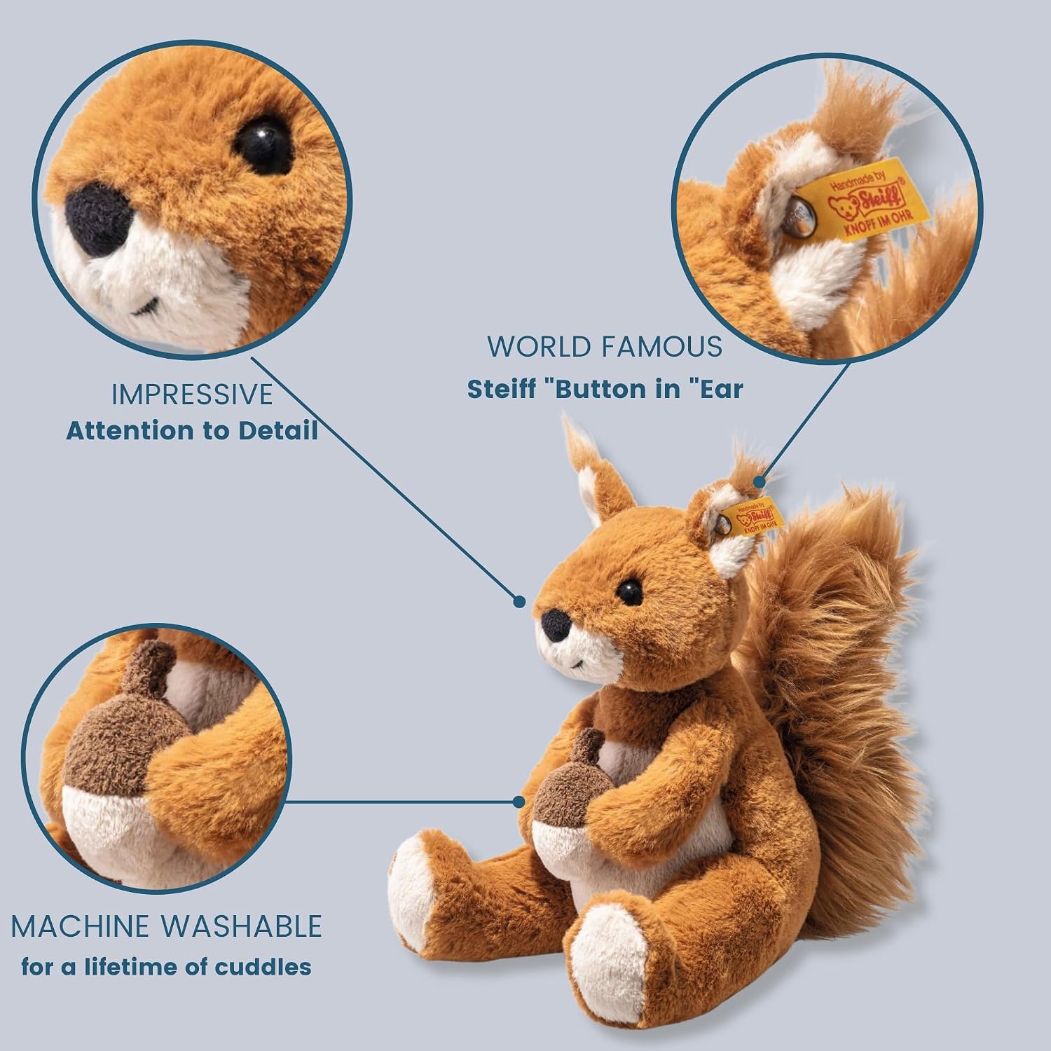 Steiff Phil Plush Squirrel, Premium Stuffed Animal Squirrel for Kids (Brown, 8″) - view 3