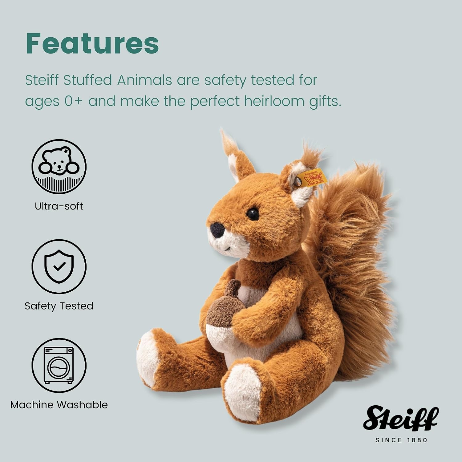 Steiff Phil Plush Squirrel, Premium Stuffed Animal Squirrel for Kids (Brown, 8″) - view 4