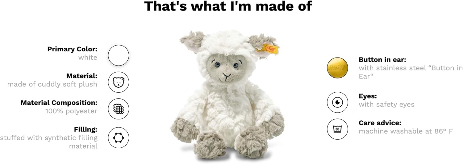 Steiff Lita Lamb Plush Stuffed Animal Toy Friend, White, 12″(8″)