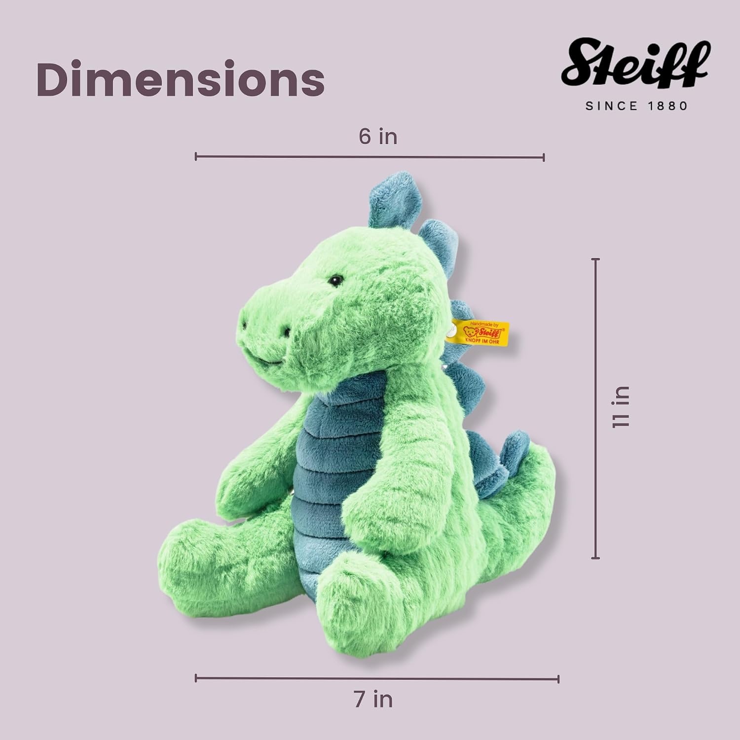 Steiff Bronko Brontosaurus, Premium Dinosaur Stuffed Animal, Stuffed Dino, Brontosaurus Plush, Stuffed Animal for Ages 0+, (Orange/Blue, 11″)(Green and Blue) - view 3