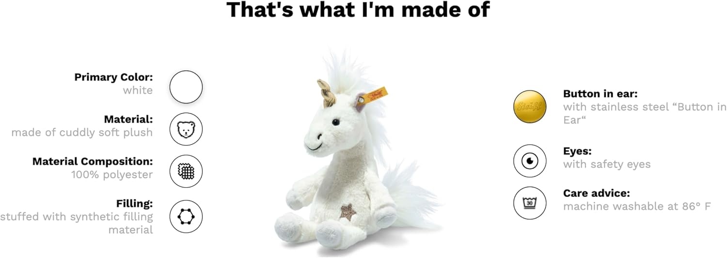 Steiff Handcrafted Since 1880 Premium Plush Dangling Stuffed Animal – 8″ Unica Unicorn(Unica Unicorn)