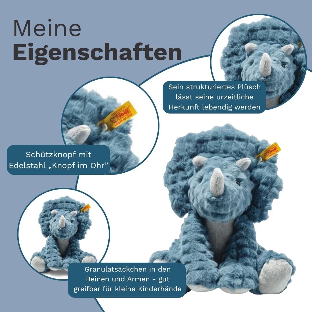 Steiff Bronko Brontosaurus, Premium Dinosaur Stuffed Animal, Stuffed Dino, Brontosaurus Plush, Stuffed Animal for Ages 0+, (Orange/Blue, 11″)(Blue) - view 2