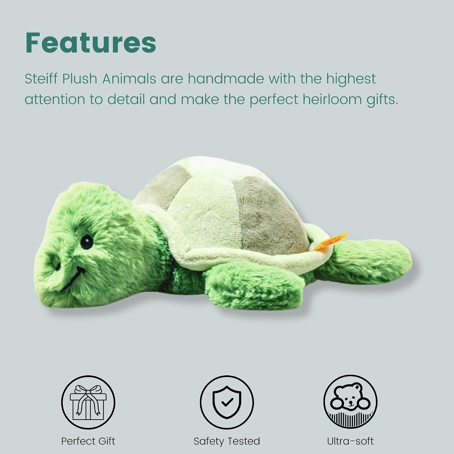 Steiff Marine Sealife Curby Crab Plush Stuffed Animal Toy Friend, Blue and Orange, 8″(Tuggy Tortoise) - view 4