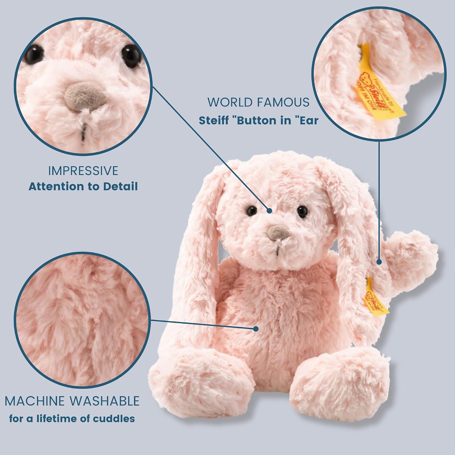 Steiff Pink Rabbit with Long Floppy Ears, Plus Stuffed Animal Toy Friend, 12″(Pink)