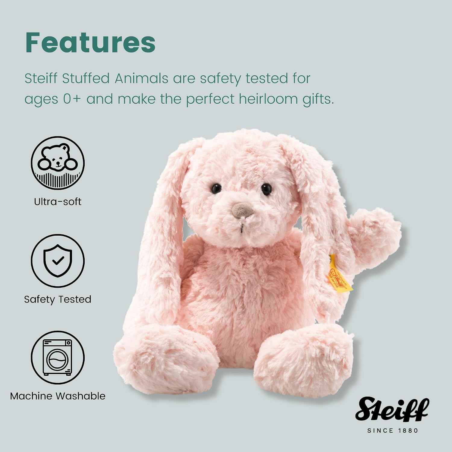 Steiff Pink Rabbit with Long Floppy Ears, Plus Stuffed Animal Toy Friend, 12″(Pink) - view 2