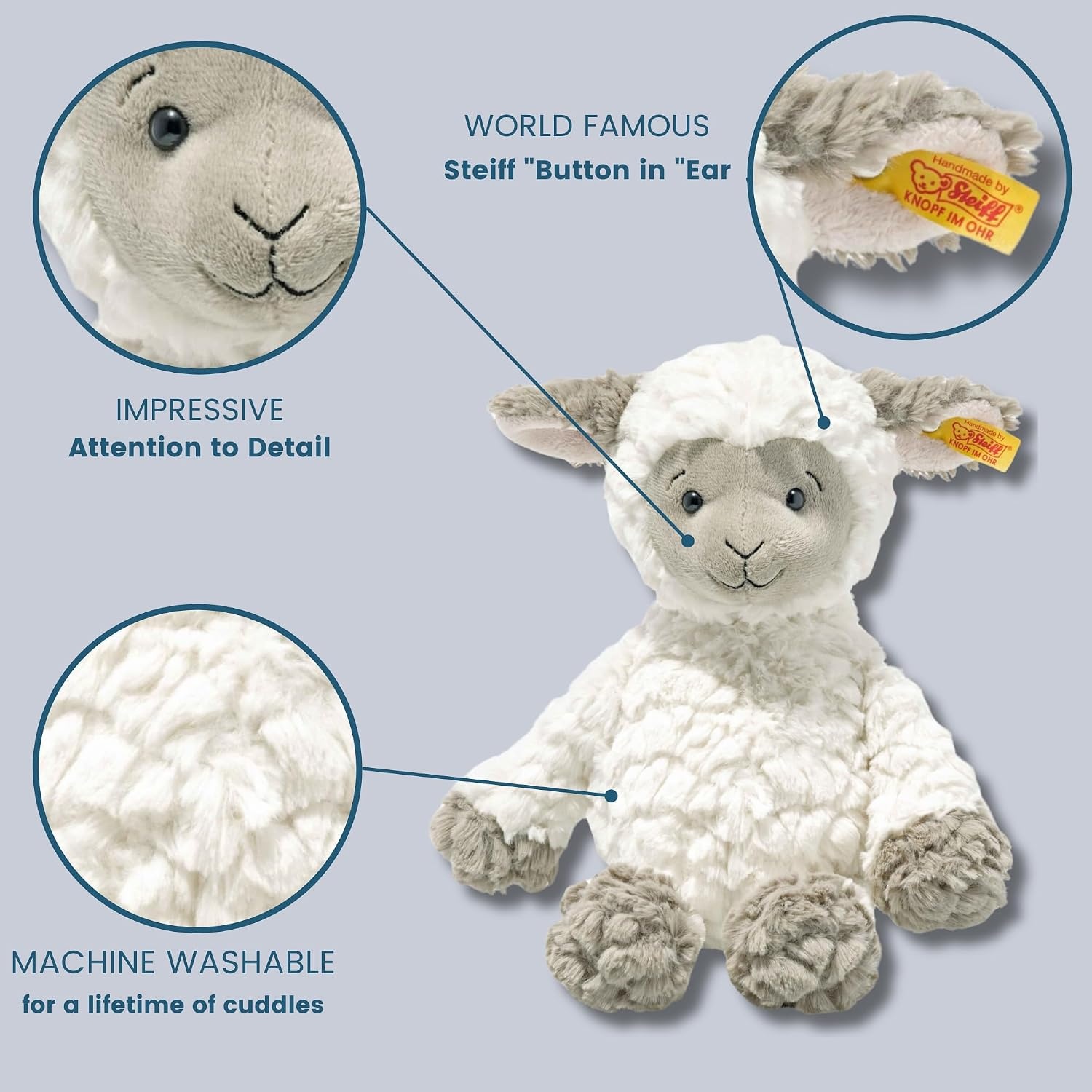Steiff Lita Lamb Plush Stuffed Animal Toy Friend, White, 12″(12″) - view 3