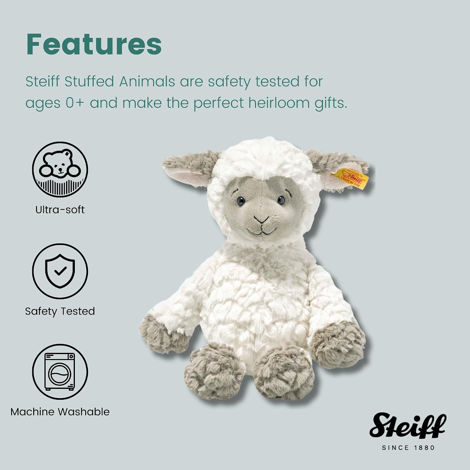 Steiff Lita Lamb Plush Stuffed Animal Toy Friend, White, 12″(12″) - view 4