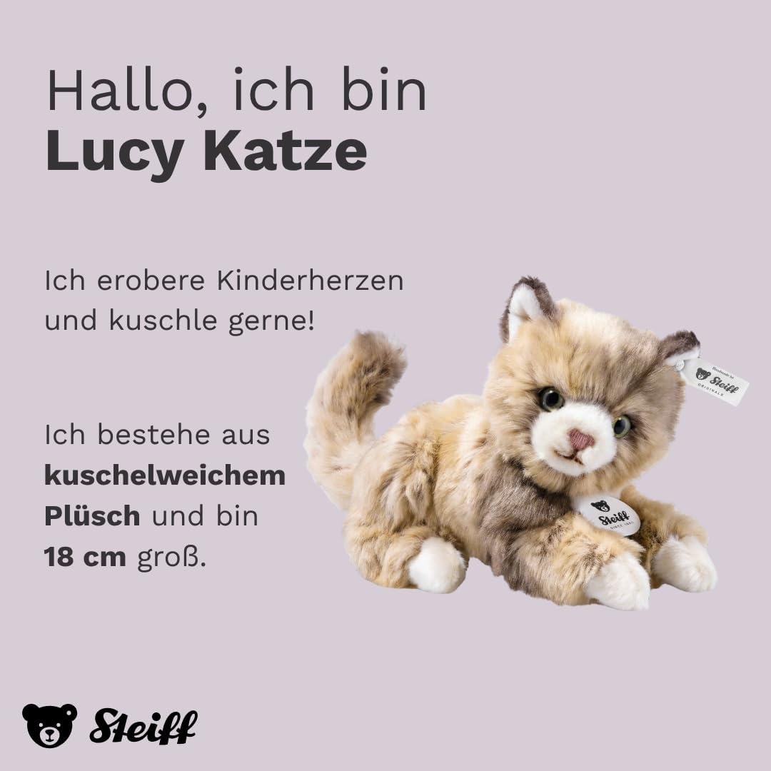 Steiff Cat Plush Animal Toy, Spotted Brown(18 cm)
