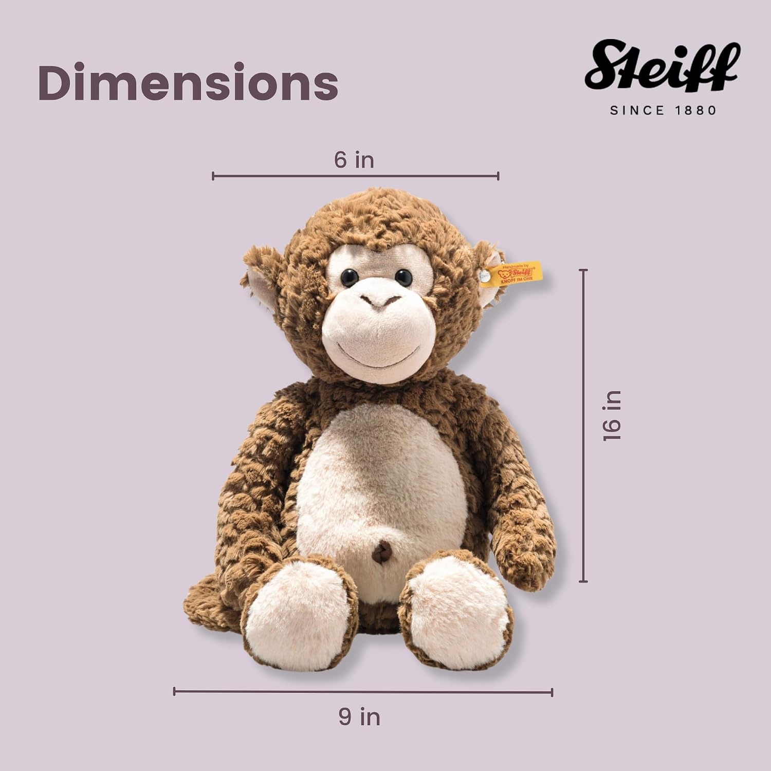 Steiff Bodo Monkey, Premium Stuffed Animal, Jungle Animal Plush Toy for Kids (Brown, 12″)(40cm/15.75″) - view 3