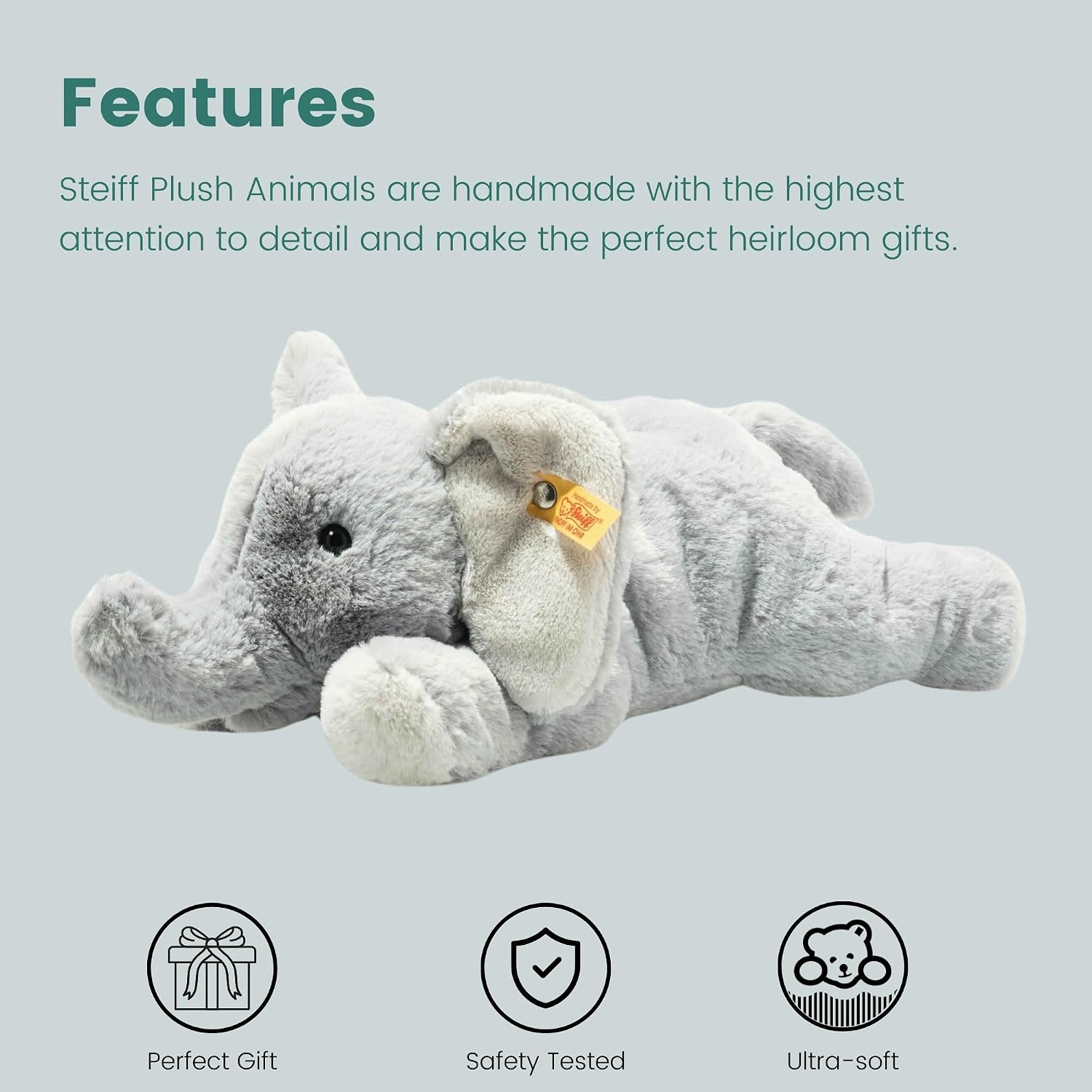 Steiff Wild Animals Elna Elephant Plush Stuffed Animal Toy, Grey, 11″(Light Grey) - view 2