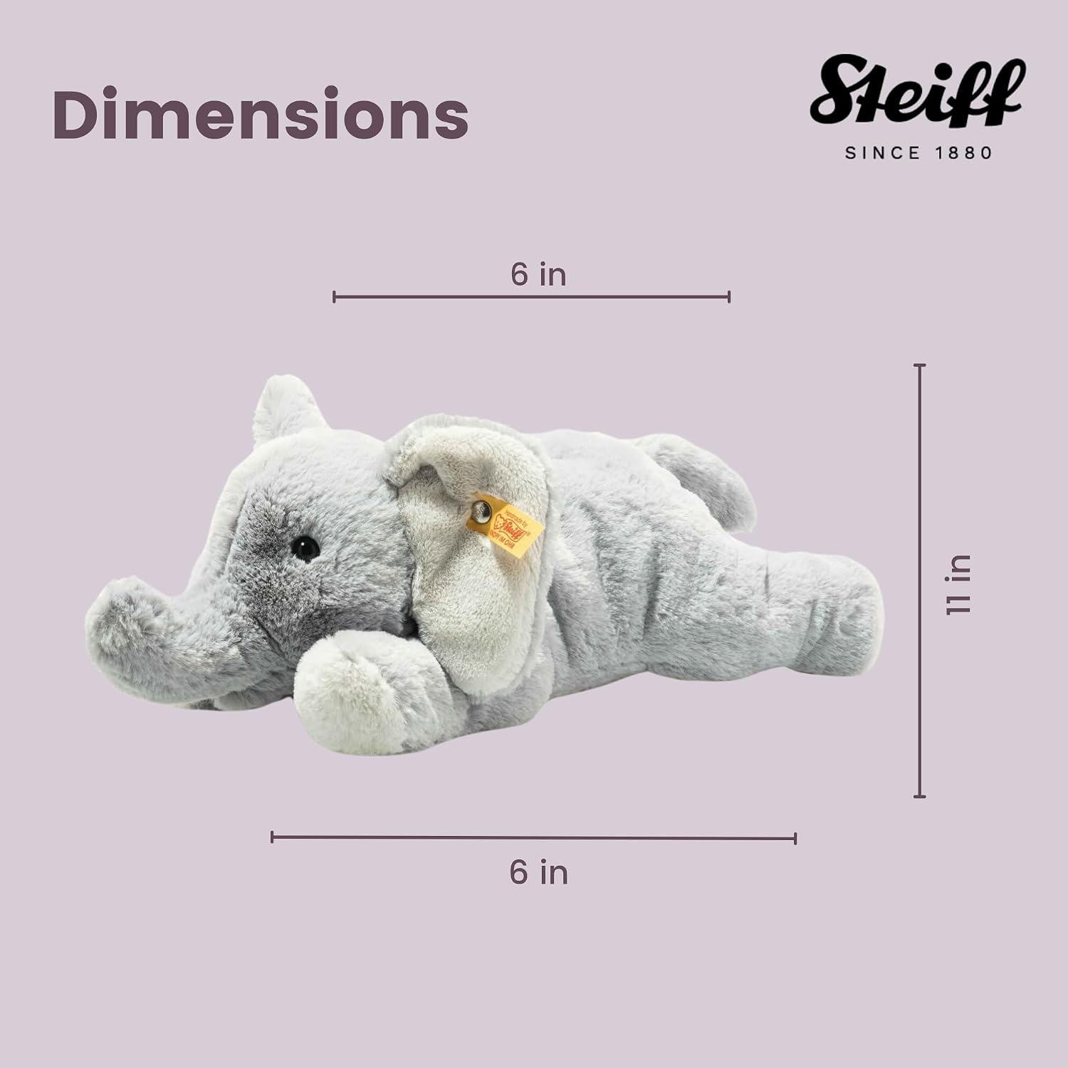Steiff Wild Animals Elna Elephant Plush Stuffed Animal Toy, Grey, 11″(Light Grey) - view 3