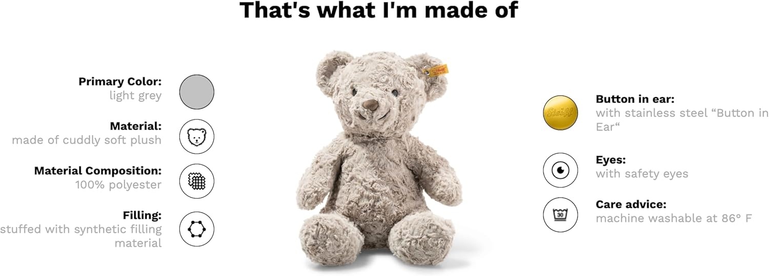 Steiff Honey Teddy Bear – Soft Cuddly Friends, Premium Plush Stuffed Animal Toy for Kids (Tan, 15″)(15 in)