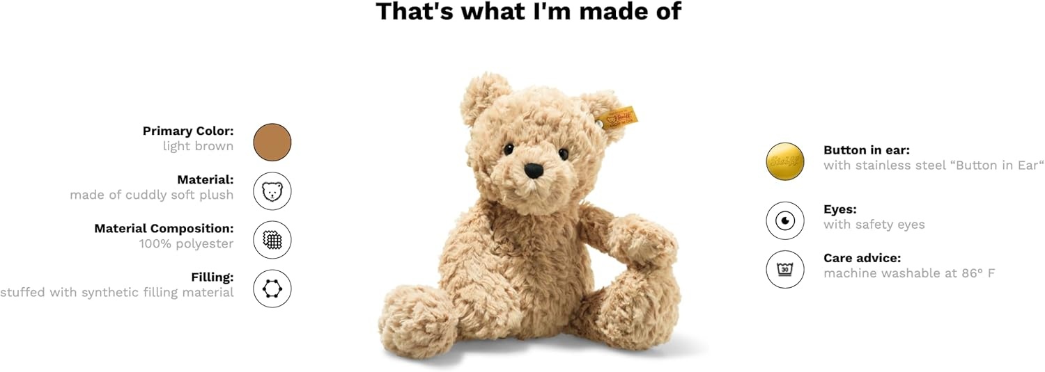 Steiff The Original Teddy Bear – Soft Cuddly Friends Premium Plush Stuffed Animal Classic Jimmy, Christmas, 12″ Tall(12 inches)