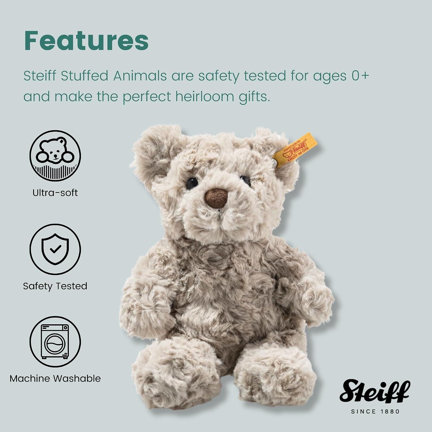 Steiff Honey Teddy Bear – Soft Cuddly Friends, Premium Plush Stuffed Animal Toy for Kids (Tan, 15″)(8 in)