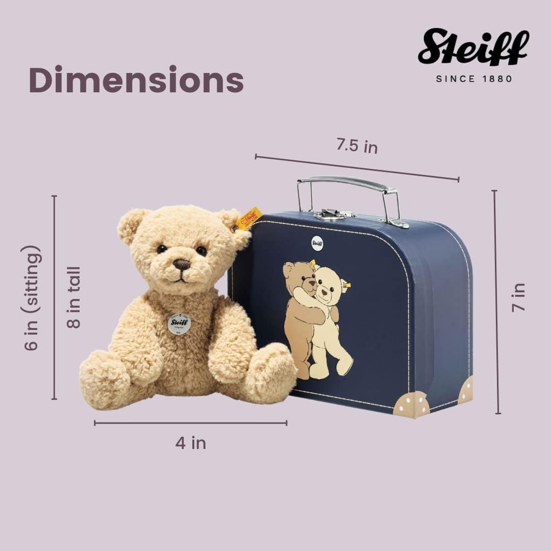 Steiff Ben Teddy Bear in Suitcase, Beige, Premium Stuffed Animal Plush – 2022 Amazon Exclusive, Small