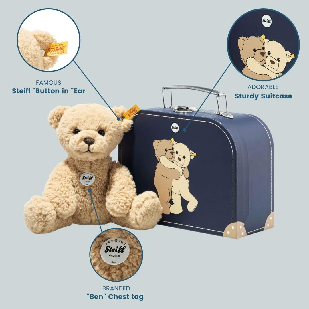 Steiff Ben Teddy Bear in Suitcase, Beige, Premium Stuffed Animal Plush – 2022 Amazon Exclusive, Small - view 3