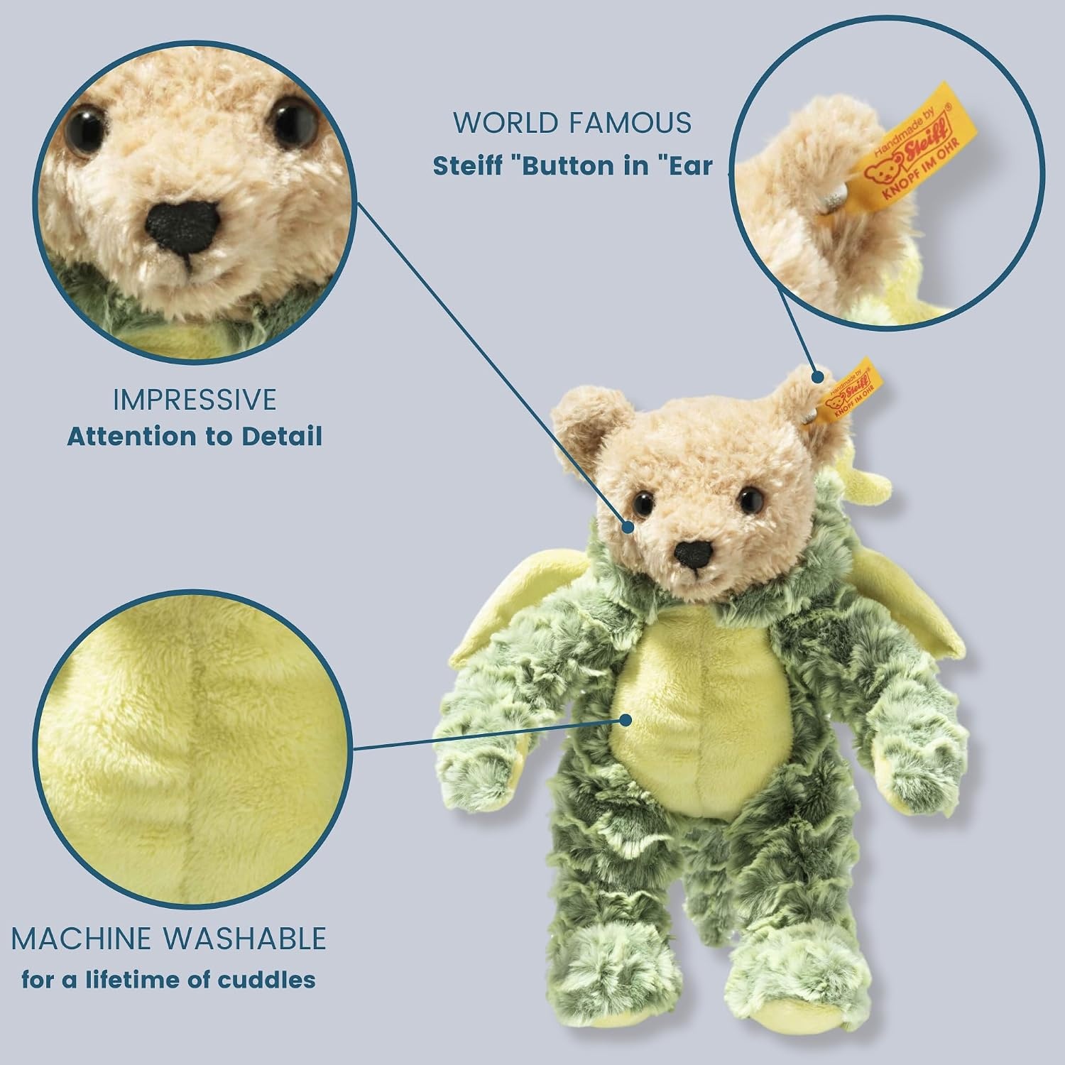 Steiff Teddy Bear with Dragon Hoodie Costume, Chinese Zodiac Signs, Teddy Stuffed Animal, Plush Bear Cuddly Toy, Machine Washable, 11″ - view 5