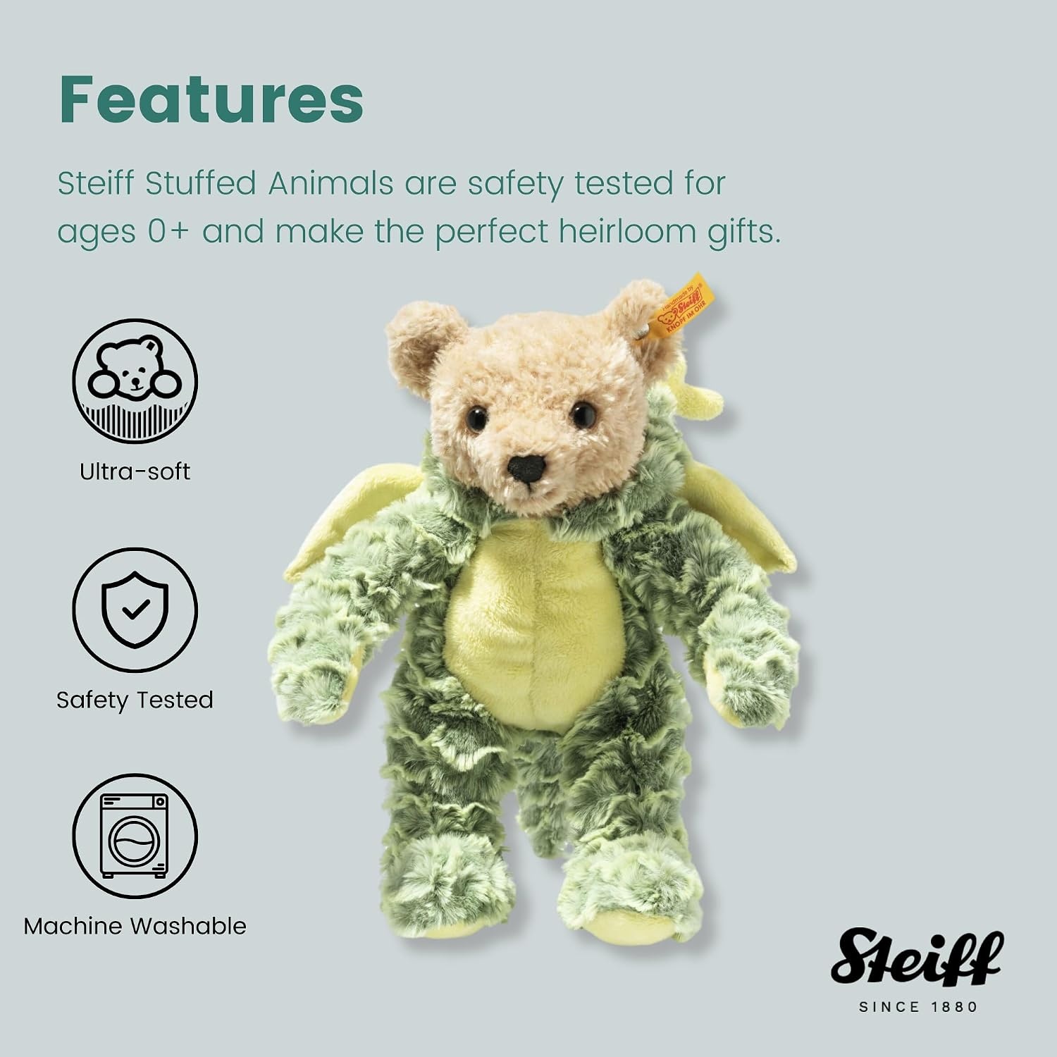 Steiff Teddy Bear with Dragon Hoodie Costume, Chinese Zodiac Signs, Teddy Stuffed Animal, Plush Bear Cuddly Toy, Machine Washable, 11″ - view 6