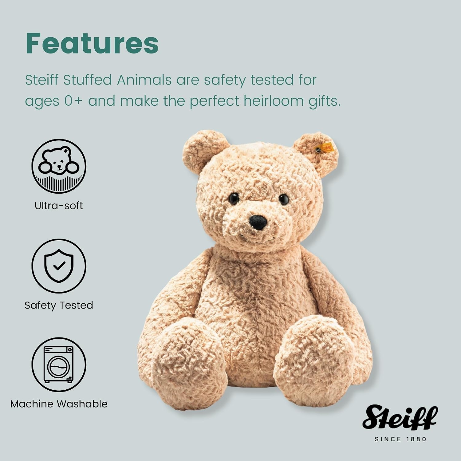 Steiff The Original Teddy Bear – Soft Cuddly Friends Premium Plush Stuffed Animal Classic Jimmy, Christmas, 12″ Tall(22 inches) - view 6
