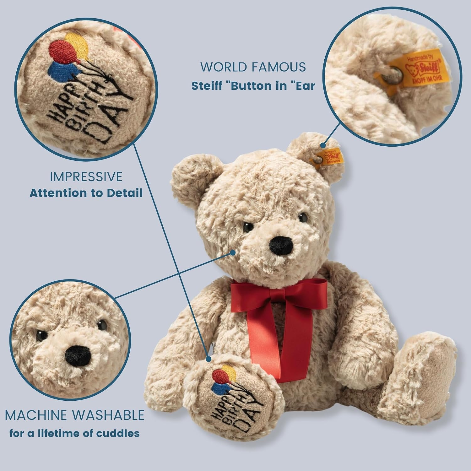 Steiff The Original Teddy Bear – Soft Cuddly Friends Premium Plush Stuffed Animal Classic Jimmy, Christmas, 12″ Tall(14″) - view 2
