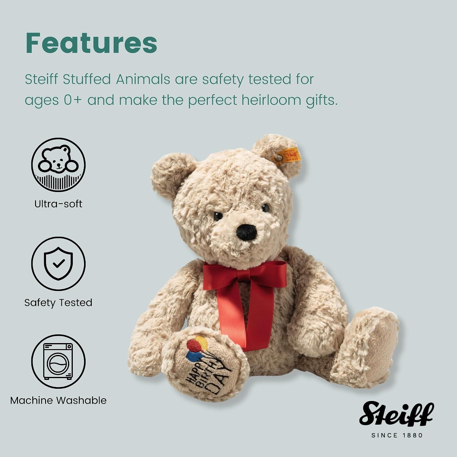 Steiff The Original Teddy Bear – Soft Cuddly Friends Premium Plush Stuffed Animal Classic Jimmy, Christmas, 12″ Tall(14″) - view 3