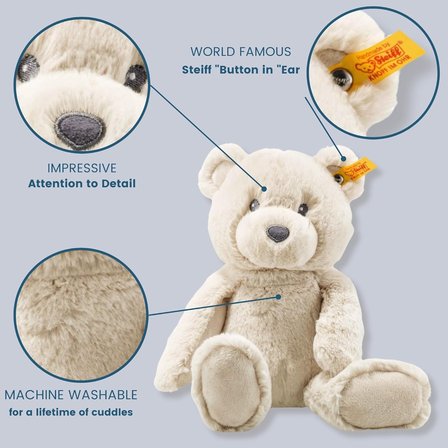 Steiff Bearzy Teddy Bear Floppy Friend Plush Stuffed Animal Toy with Embroidered Eyes, Beige, 11″(Beige)