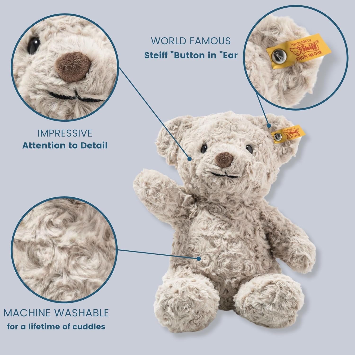 Steiff Honey Teddy Bear – Soft Cuddly Friends, Premium Plush Stuffed Animal Toy for Kids (Tan, 15″)(11 in)