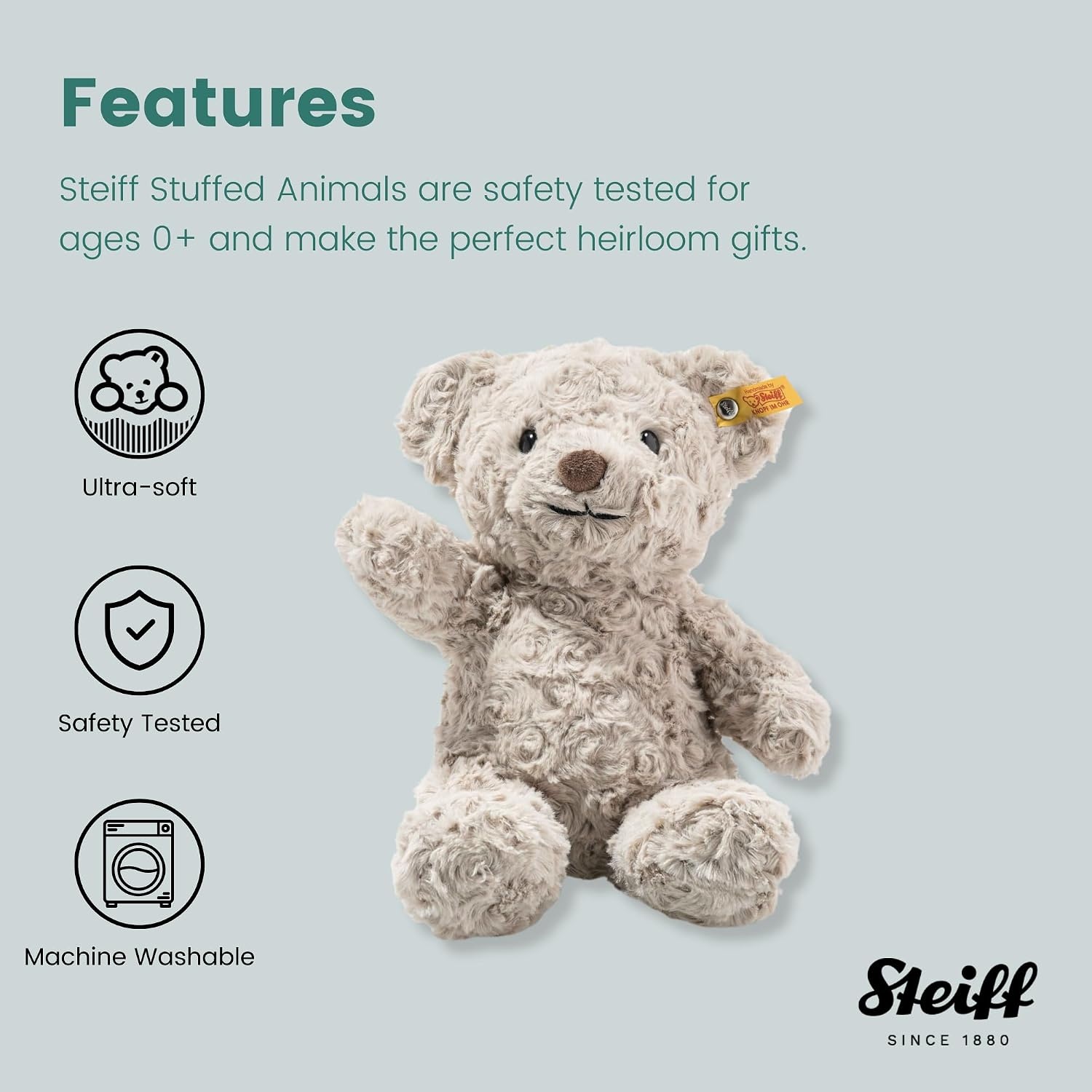 Steiff Honey Teddy Bear – Soft Cuddly Friends, Premium Plush Stuffed Animal Toy for Kids (Tan, 15″)(11 in) - view 2