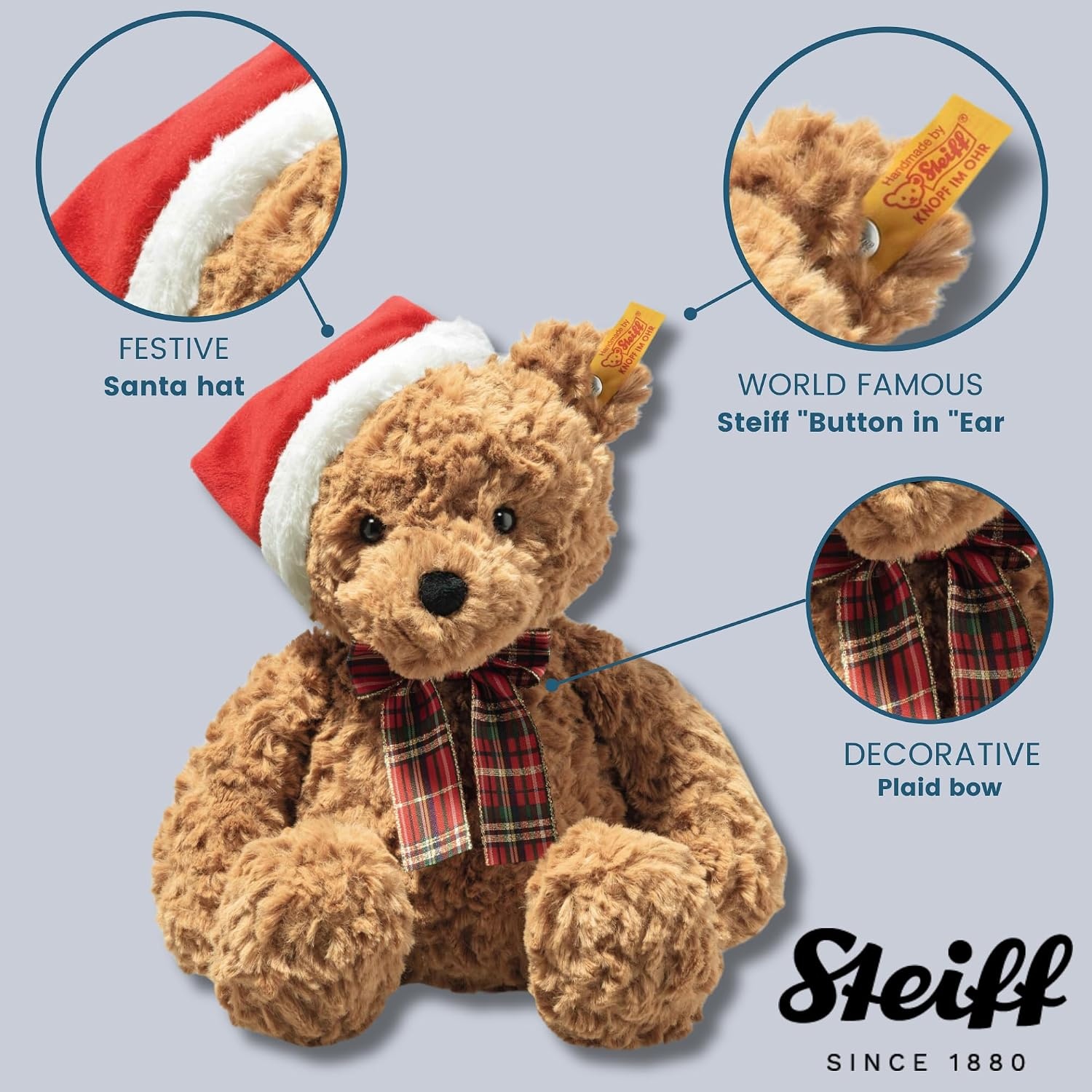Steiff The Original Teddy Bear – Soft Cuddly Friends Premium Plush Stuffed Animal Classic Jimmy, Christmas, 12″ Tall(12″) - view 4