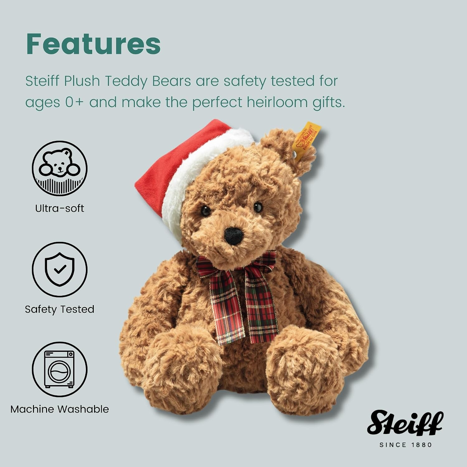Steiff The Original Teddy Bear – Soft Cuddly Friends Premium Plush Stuffed Animal Classic Jimmy, Christmas, 12″ Tall(12″) - view 5