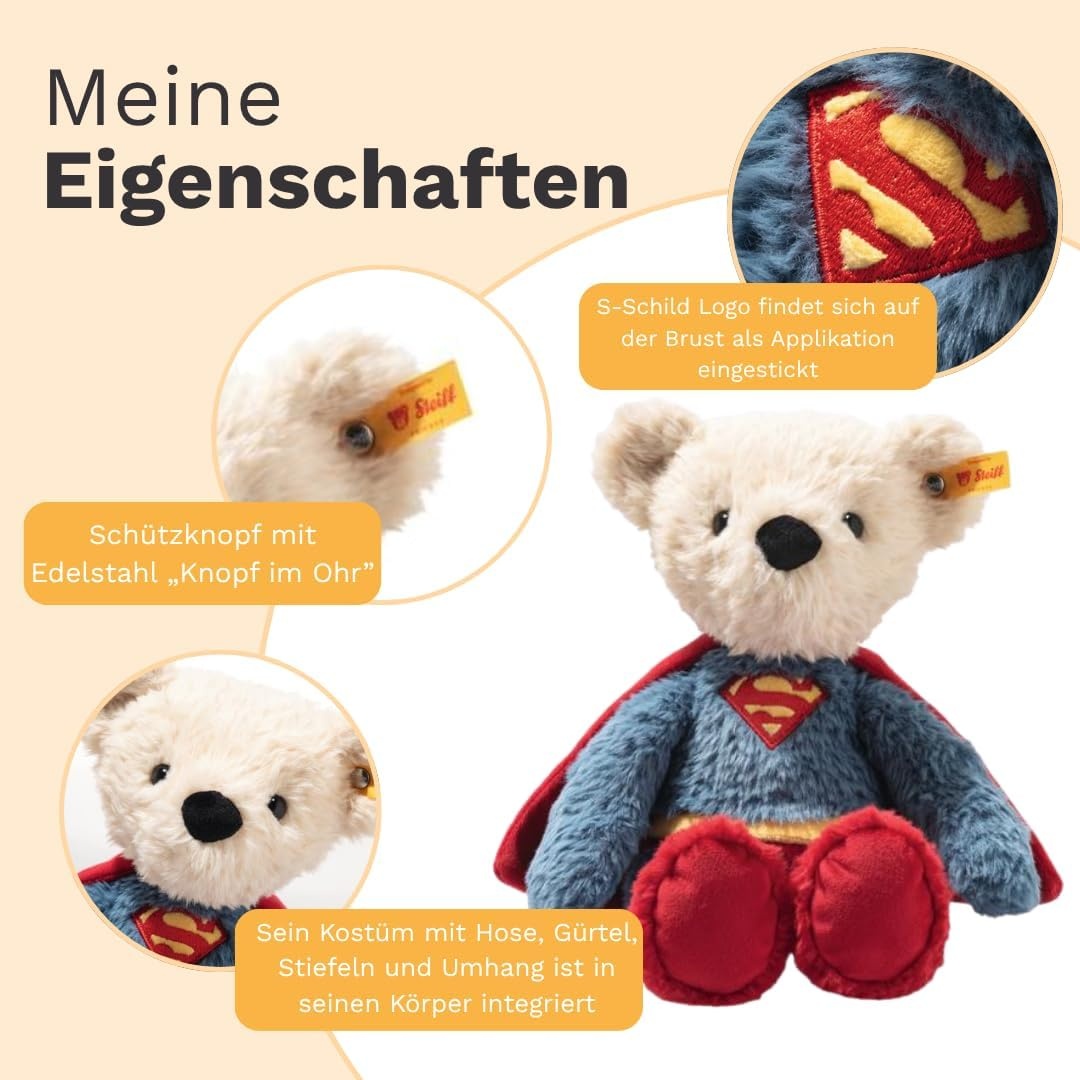 Steiff DC Superhero Teddy Bear – Officially Licensed Plush Toy Collectible Premium Soft Stuffed Animal for Kids & Collectors, DC Superman 12″ Tall(Superman) - view 6