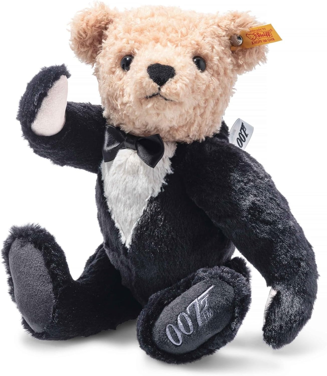 Steiff James Bond Teddy Bear, Officially Licensed Stuffed Animal Plush Collectible, Gift for James Bond Fans, 5-Way Jointed & Posable (Brown, Black, & White, 12″)