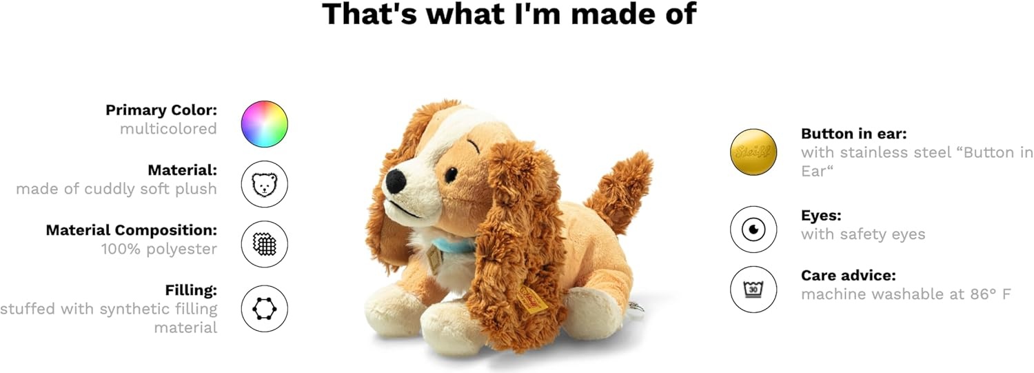 Steiff Handcrafted Since 1880 Premium Plush Disney Originals Lady & The Tramp Stuffed Animal – 9″ Lady
