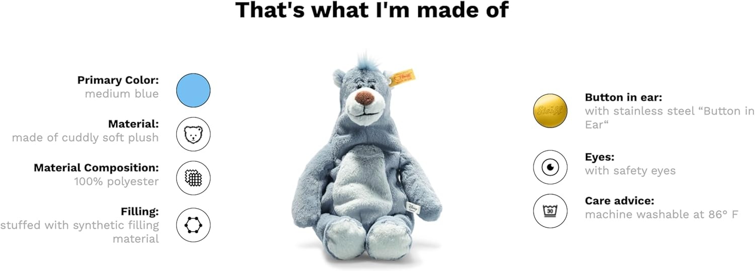 Steiff Handcrafted Since 1880 Premium Plush Disney Originals Jungle Book Stuffed Animal – 12″ Baloo - view 2