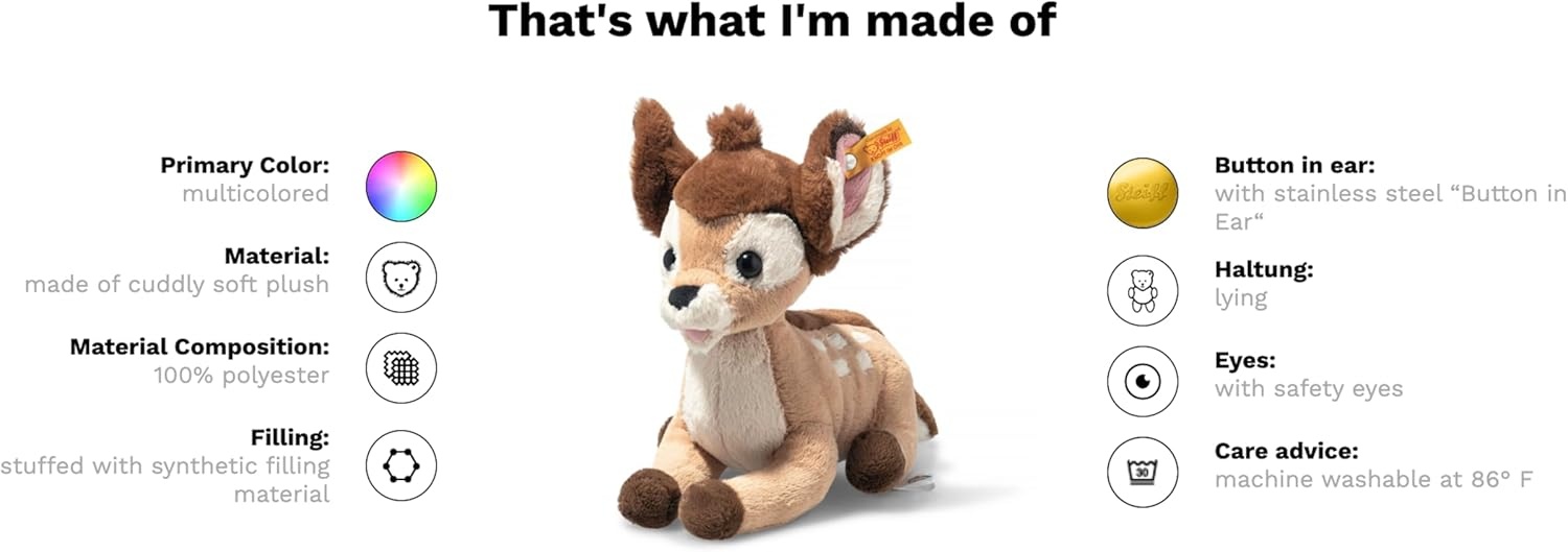 Steiff Handcrafted Since 1880 Premium Plush Disney Originals Classic Stuffed Animal – 12″ Bambi(Brown)