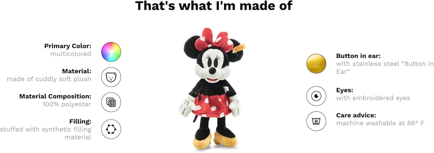 Steiff Handcrafted Since 1880 Premium Plush Disney Originals Mickey Mouse Stuffed Toy – 12″ Minnie Mouse - view 2