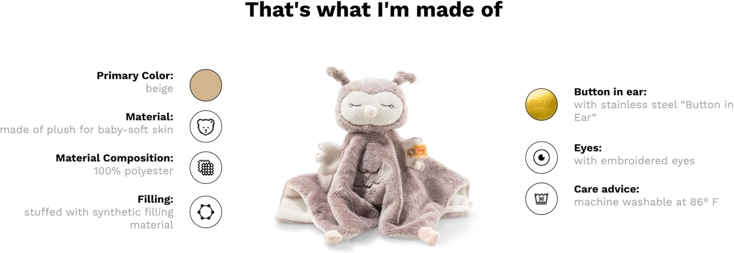 Steiff Handcrafted Since 1880 Premium Plush Classic Lovey Security Blanket – 10″ Ollie Owl - view 2