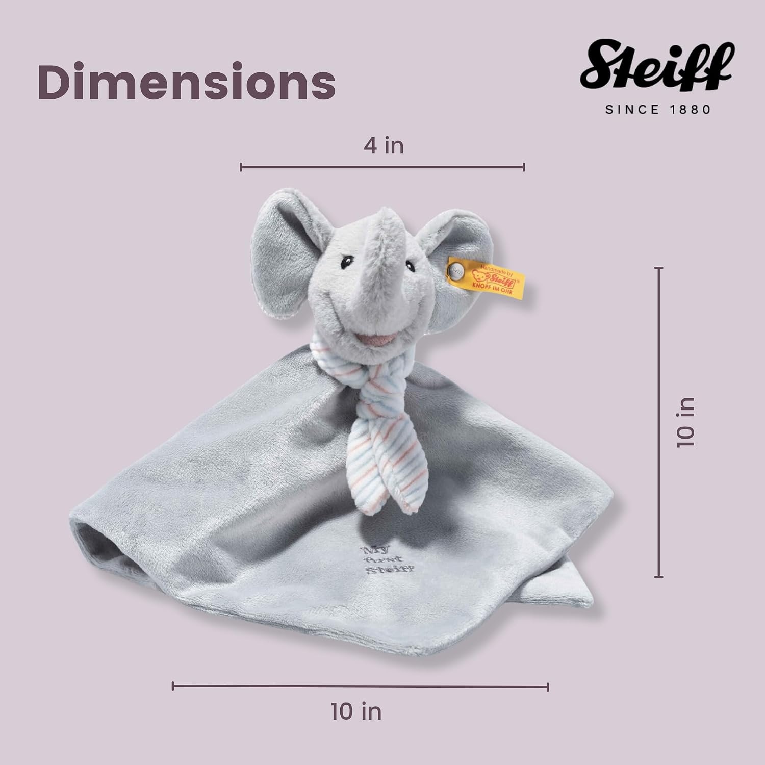 Steiff Handcrafted Since 1880 Premium Plush My First Steiff Lovey Security Blanket – 10″ Ellie Elephant - view 5