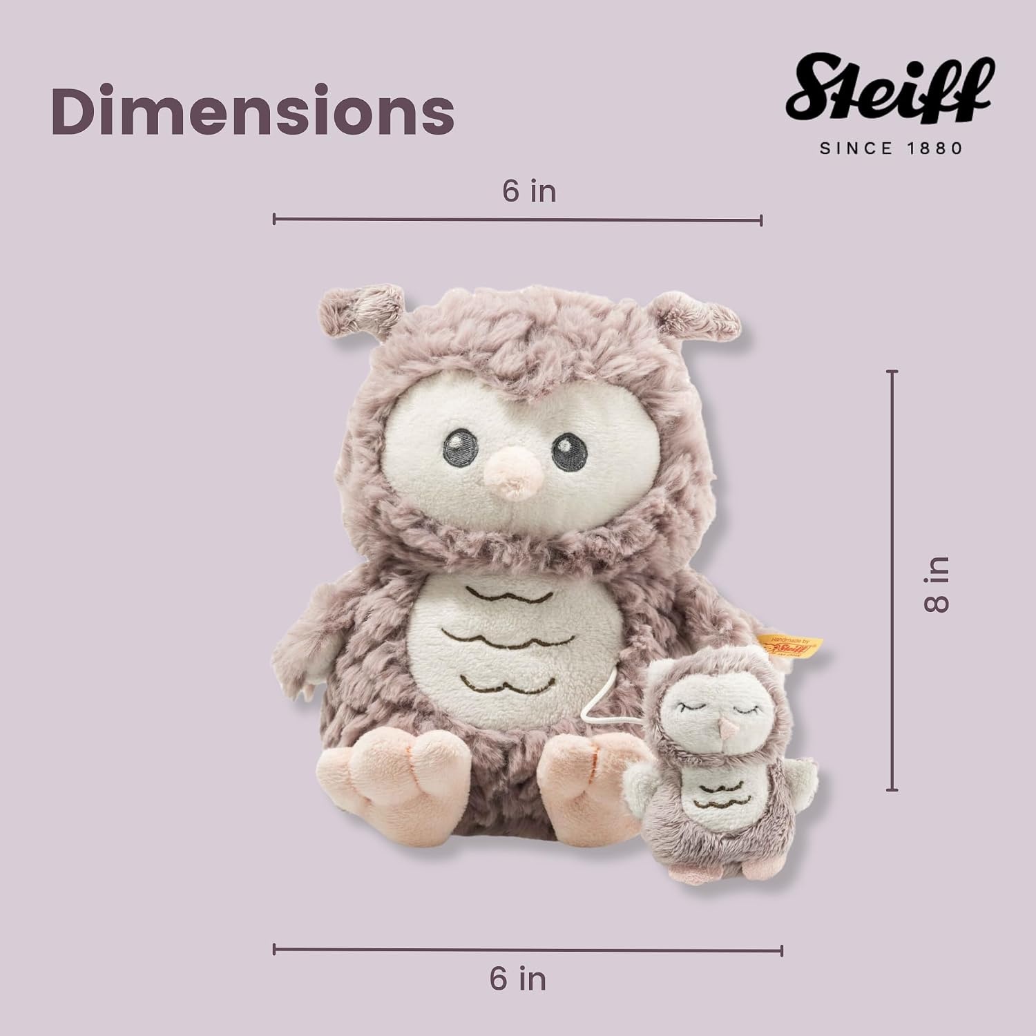 Steiff Ollie Owl, Premium Owl Musical Stuffed Animal, 0-6 or 6-12 Months, Baby Musical Toys, Baby Pull Toy for Babies, Soft Cuddly Friends (Rosé Brown, 8″) - view 3